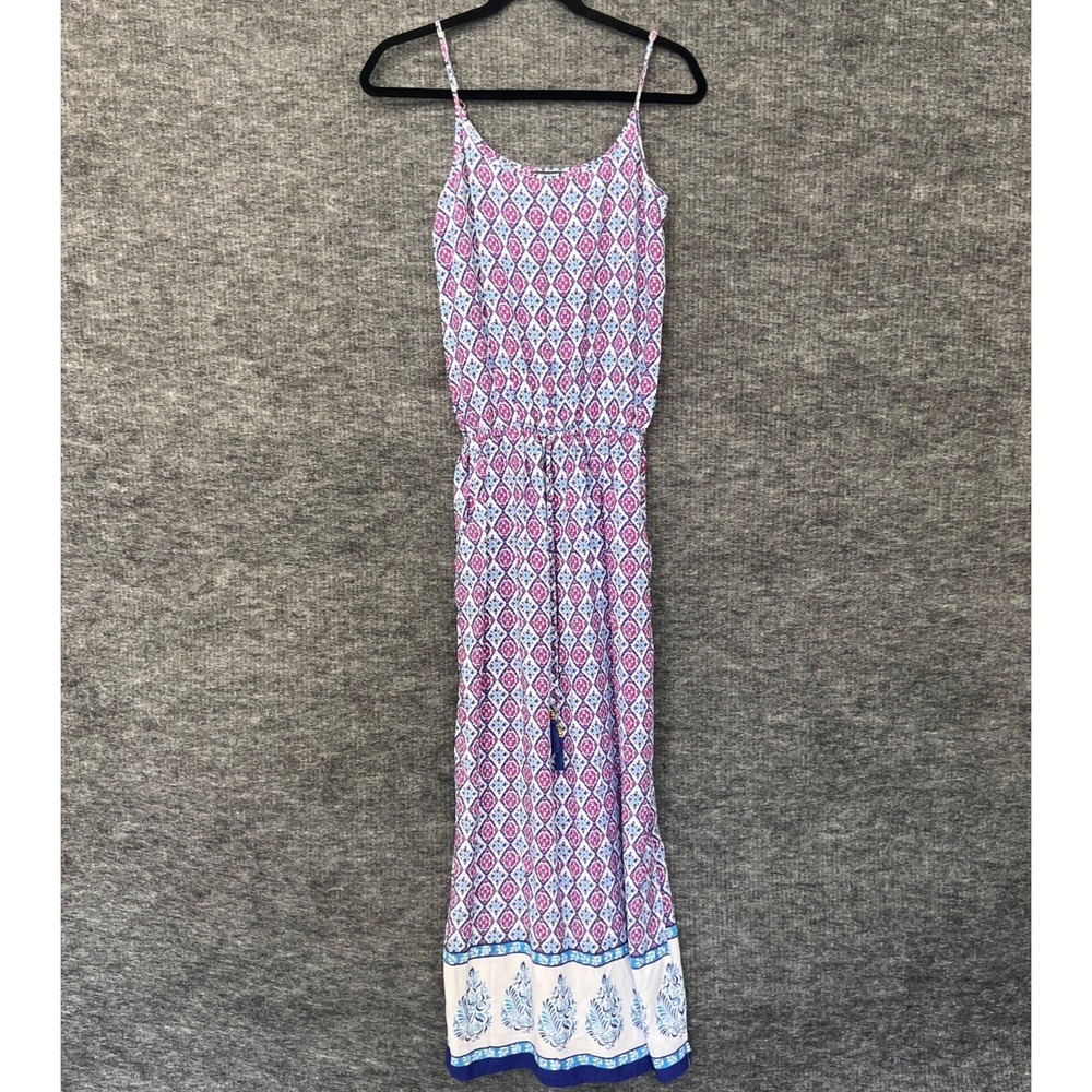 Tommy Bahama Dress Womens Small Purple Maxi Geometric Print Sleeveless Sundress